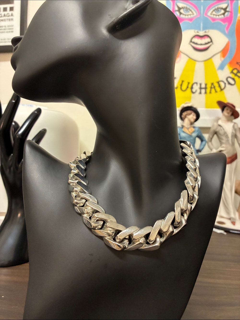 Chunky Silver Tone Cuban Link Chain Necklace - Y2K Aesthetic
